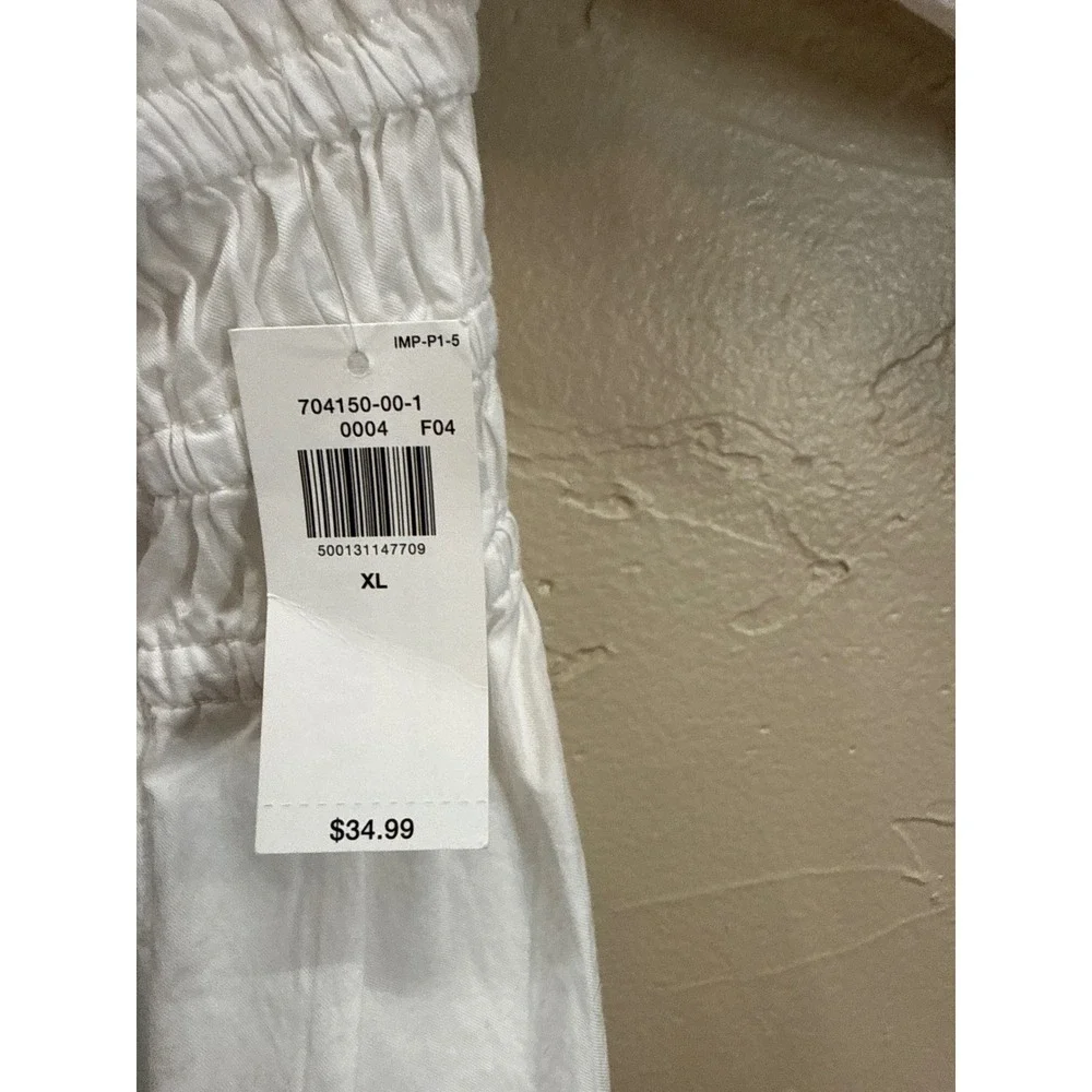Old Navy Womens White Puff Sleeve Smocked V-Neck Peplum Blouse Top Large